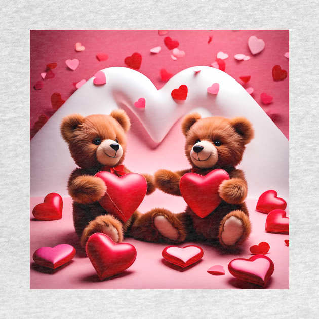 Teddy celebrating Valentines day, randome floating love hearts by Colin-Bentham